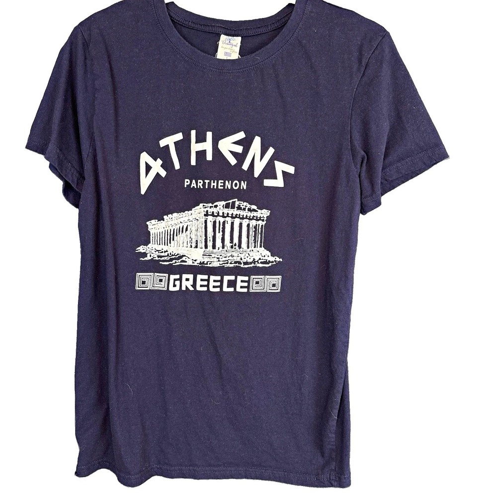 Athens Parthenon Greece Graphic Tee Navy Crew Neck Short Sleeve Unisex L
